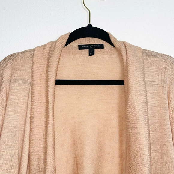 Banana Republic Factory Tan Rib Open Front Waterfall Cardigan Large Women’s - Picture 2 of 10